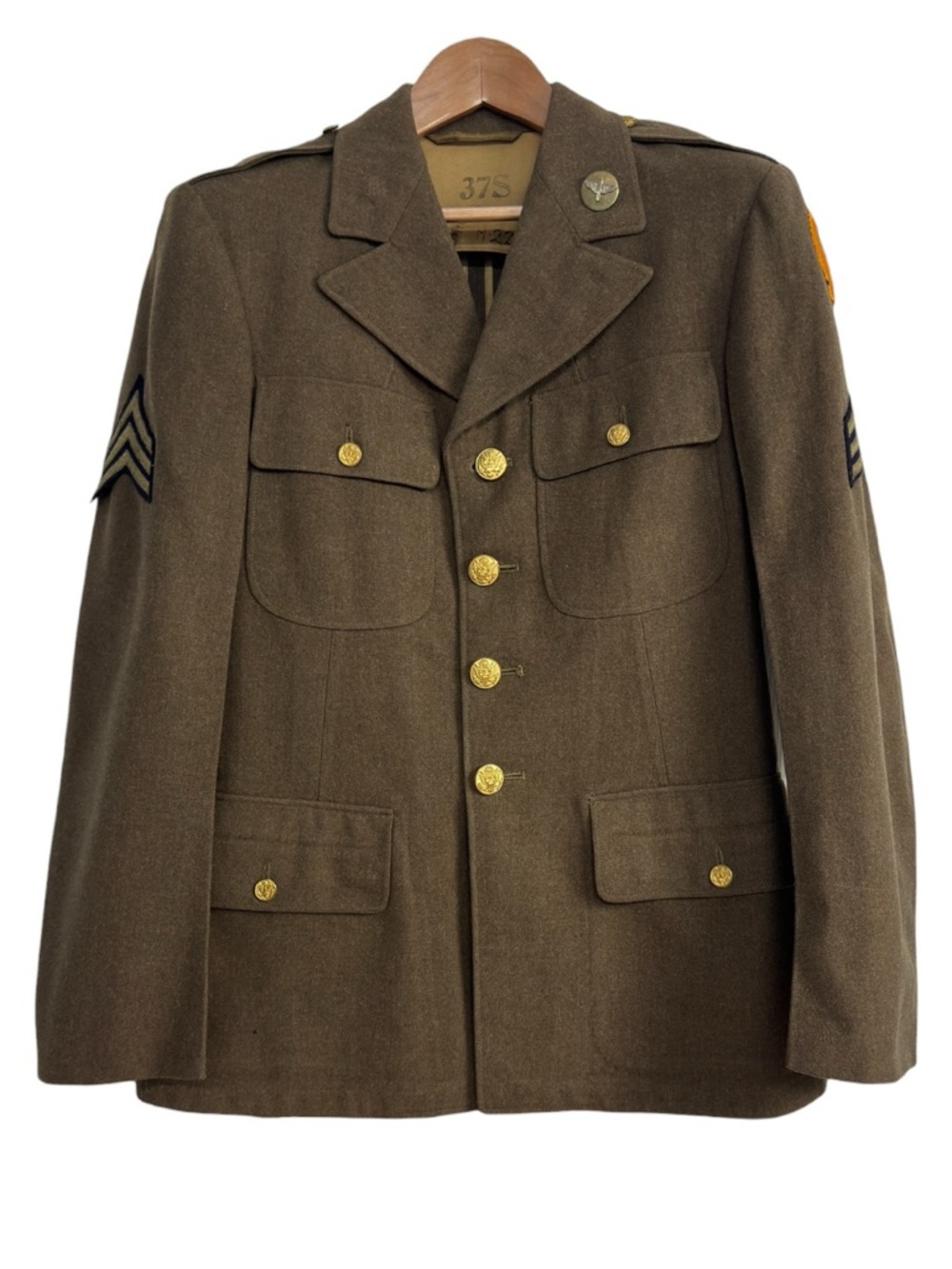 Vintage WWII US Army Air Forces Service Jacket OD Wool 37S 3rd AF Sgt Cadet Pin